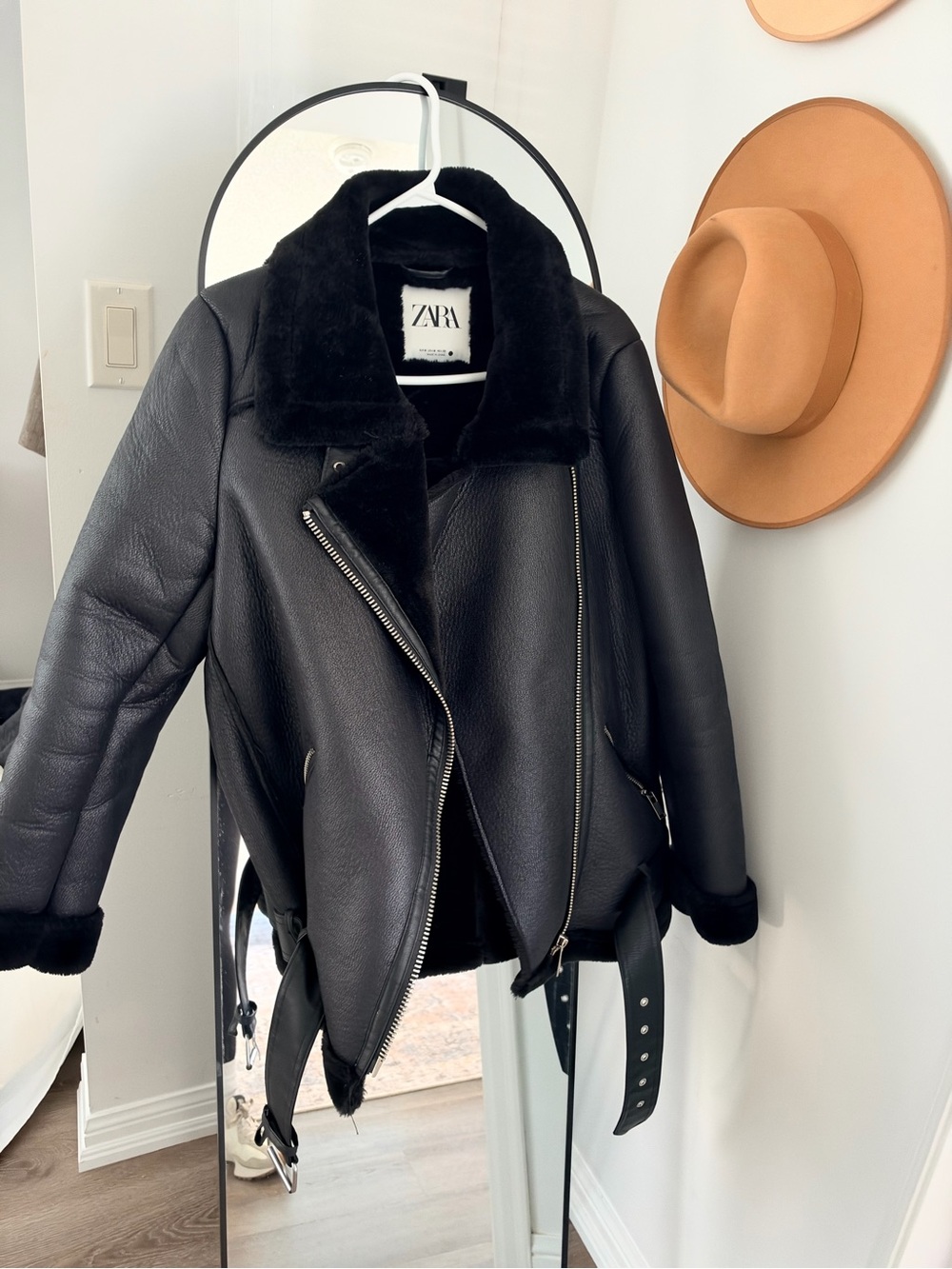 ZARA Black Faux-Shearling Bomber Moto Jacket